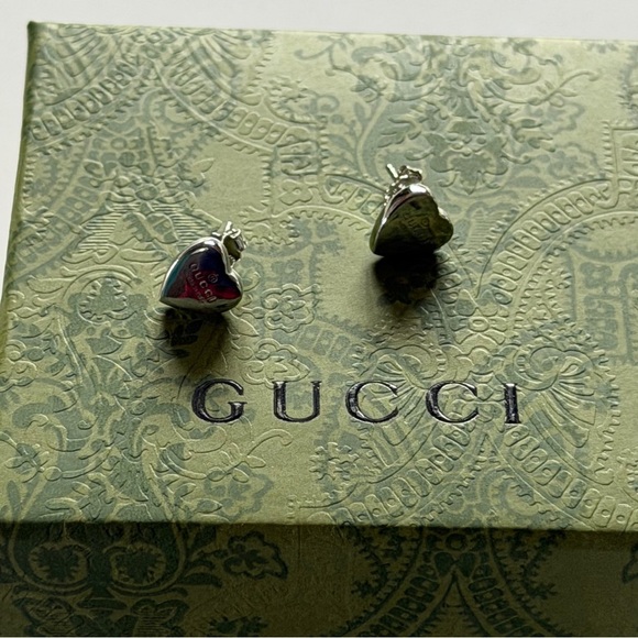 Gucci Sterling Silver Heart Earrings Authentic - Picture 2 of 8